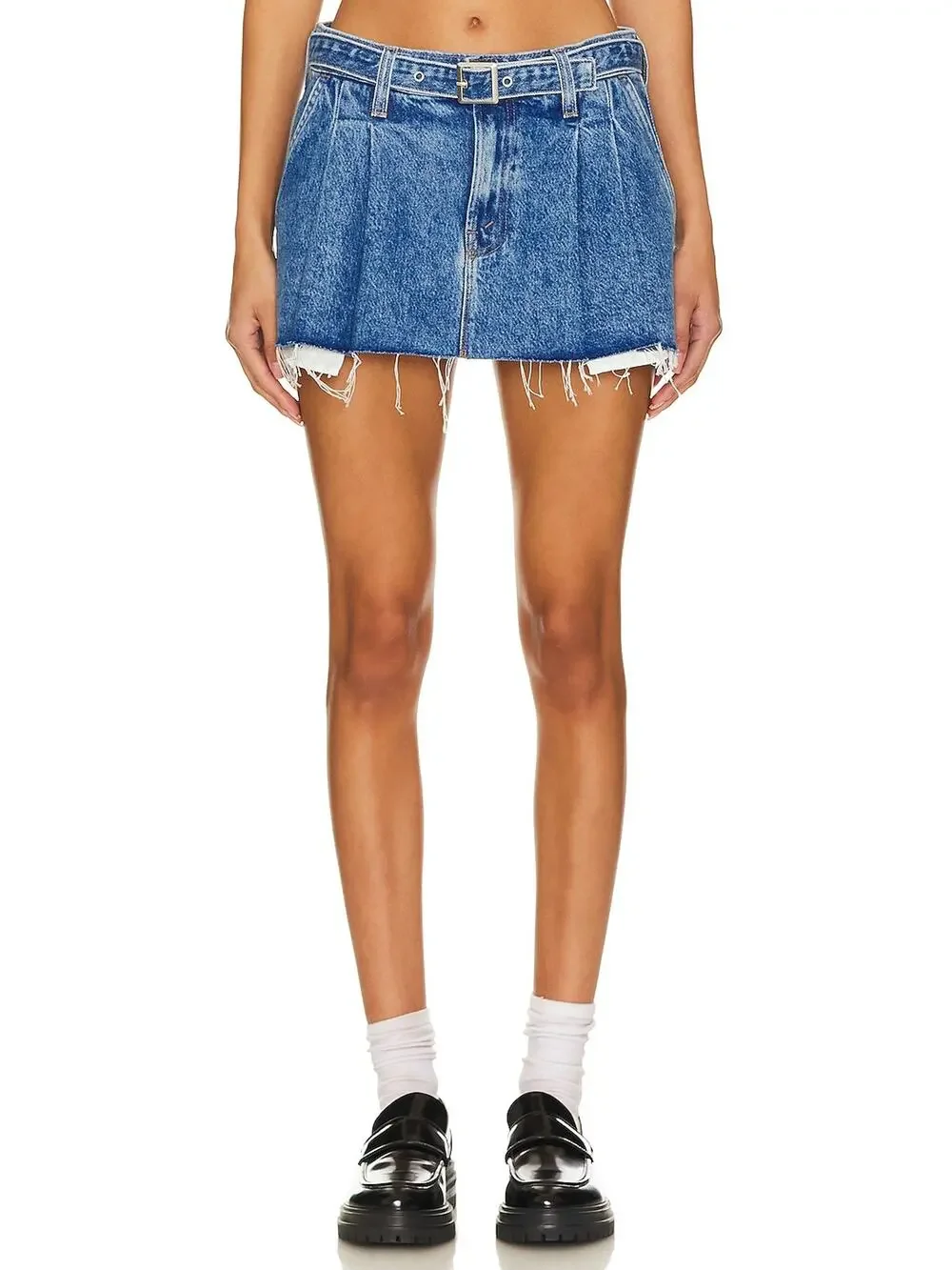 Mother Pleated Blue Nibbler Mini Skirt Size 24 - Picture 1 of 5